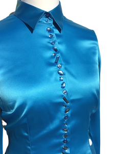 Blusa de Satén Turquesa con Botones Estilo Cristal - Product Image 2