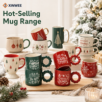 Juego de Tazas de Café de Cerámica Navideñas con Asa Redonda Decorada con Cuentas, Logotipo Personalizado, Fabricante OEM ODM, Etiqueta Privada, Colección de Regalos al por Mayor
