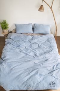 Runa OEM ODM Custom Size 100% Cotton Washed Sky Blue Minimalistic Eco-Friendly <b>Pillow</b> Cover Set Breathable Soft for Home Bedroom - Product Image 4
