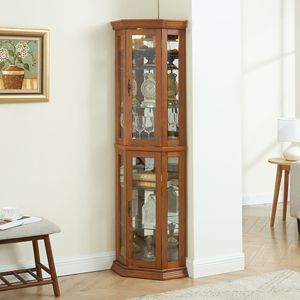 Vetrina Angolare Illuminata con Porta in Vetro Temperato, Mobile Bar con Espositori e Scaffali, Scaffale Espositivo in Vetro per Casa e Ufficio - Product Image 4