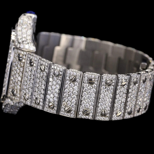 นาฬิกาข้อมือแฟชั่นทรงสี่เหลี่ยมคุณภาพสูง ประดับเพชรโมอิสซาไนต์เต็มหน้าปัด ตัวเลขโรมัน สายสแตนเลส กระจกควอตซ์ - Product Image 2