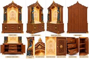 Grand meuble de temple hindou en bois sculpté motif paon pour la maison, élégant meuble de temple domestique en bois sculpté motif paon pour la Pooja - Product Image 4