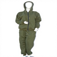 Ensemble de survêtement unisexe vert olive à capuche, grande taille, décontracté, avec sweat-shirt zippé et pantalon, couleur unie, 100% coton biologique, délavage à l'acide