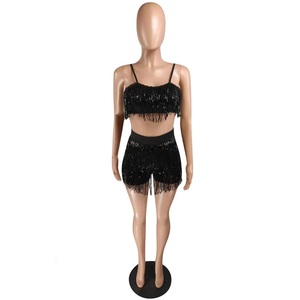 High Quality Fringe <b>Sequin</b> Embroidery Two-Piece Club Sets High Quality Party Wear 2 Piece Fashion <b>Bras</b> & Shorts SetsFor Clubwear - Product Image 1