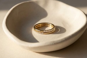 Bague minimaliste à double bande en diamant de laboratoire taille ronde, or massif 14 carats, alliance de mariage, bijoux fins, cadeau de promesse - Product Image 5