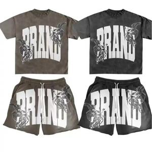 Personalizado Vintage ácido desteñido lavado 100% algodón camiseta Hombres Nuevo diseño verano 2 piezas conjunto Oversize Streetwear Casual ropa Terry - Product Image 1