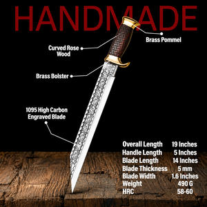 Couteau Viking Seax sur mesure OEM, lame fixe en acier au carbone, couteau de chasse et de survie avec étui en cuir, fabricant en gros - Product Image 6