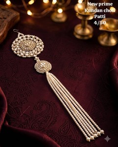 <b>Indian</b> Bridal CZ Stone <b>Hair</b> Braid Ornament Multi Layer Pearl Beaded Choti Patti Tassel Traditional Wedding <b>Hair</b> <b>Accessory</b> Womens - Product Image 2