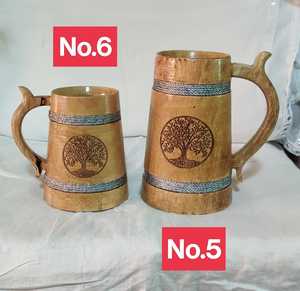Eco-Friendly Polished Wooden Viking <b>Mug</b> with Hand Carved Engraving and Animal Design-Valentine's Day & Halloween Gift - Product Image 1