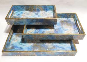 Bandeja Rectangular de Madera de Mango/Acacia Premium con Esmalte Impreso y Asas de Metal Chapadas en Oro, Diseño Vintage Elegante, Novedad, Bandejas de Madera de Moda - Product Image 6