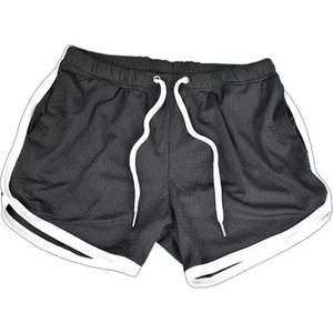 Shorts en maille blanche pour hommes avec bande latérale verte, taille mi-haute, cordon de serrage, décontractés et respirants - Product Image 4