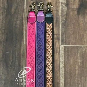 Western Style Tooled Leather Bag Strap Crossbody Replacement Shoulder Strap Genuine Leather Handbag Sling Strap with Brass Hook - Product Image 1