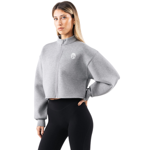 Veste courte zippée pour femme Heather Cloud à manches longues, coupe structurée, style athleisure minimaliste - Product Image 2