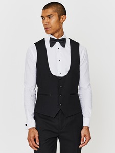 Costume de smoking noir 3 pièces pour homme en laine, simple boutonnage, col cranté, avec gilet et nœud papillon – Tenue de cérémonie - Product Image 6