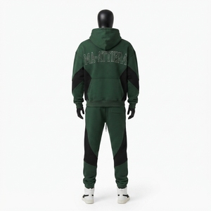 Ensemble survêtement personnalisé pour homme, vert foncé avec empiècements noirs, en molleton de coton, style streetwear, vente en gros OEM - Product Image 4