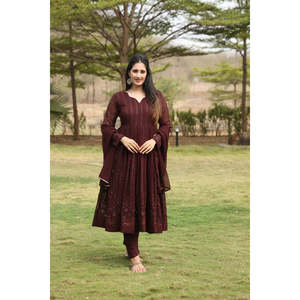 DAMDERRY'S Ensemble de costume Anarkali couleur café pour femme 02 - Product Image 4