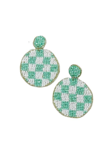 Embroidery Sally Checkered <b>Earring</b> With <b>Cute</b> Statement Finish And Premium - Product Image 2