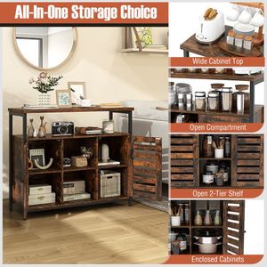 Credenza Industriale in Legno con Anta a Doghe e 3 Ripiani Regolabili per la Conservazione in Sala da Pranzo - Product Image 3