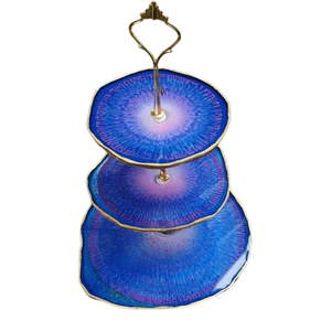 High Quality 3-Tier <b>Epoxy</b> <b>Resin</b> Cake Stand With Gold Leaf Accents Eco-Friendly Handmade Dessert Tower For Wedding & Hotel <b>Table</b> - Product Image 4