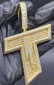Luxury 925 Sterling Silver 18K Solid <b>Gold</b> <b>Letter</b> Pendant With Moissanite Round Brilliant Cut Hip Hop Themed Men's Jewelry - Product Image 5