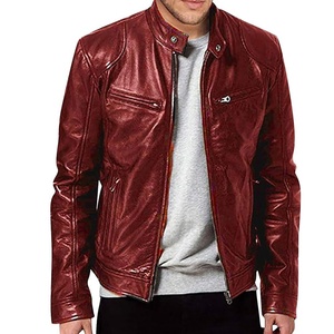Chaqueta de cuero de color rojo profundo para hombre, primavera 2024, chaqueta de cuero personalizada empalmada con Motor informal para hombre, chaqueta de motorista de moda de otoño para hombre - Product Image 1