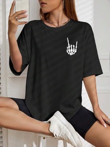 เสื้อยืดคอตตอนโอเวอร์ไซส์พิมพ์ลายพัฟฟ์แบบกำหนดเอง สไตล์อเมริกัน ยูนิเซ็กส์ แขนสั้น พิมพ์ลายตามสั่ง เสื้อยืดลำลองสำหรับผู้หญิง คอกลม ฟิตเนส - Product Image 4