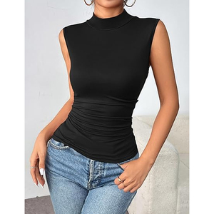 Body sans manches à col roulé pour femme, coupe ajustée, extensible, couleur unie, décontracté, basique, tendance, sur mesure, Spandex/Polyester - Product Image 6