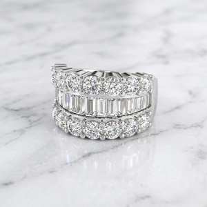 4.00CTW Baguette Round Mixed Set Triple Row <b>Statement</b> <b>Ring</b> - Product Image 1