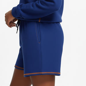 Shorts décontractés de haute qualité pour femmes, avec surpiqûres contrastées, longueur courte, 100% coton, respirants, pour entraînement et sport. - Product Image 5