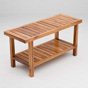 Banc de douche en teck, fabriqué en Indonésie, meuble en bois massif - Product Image 1