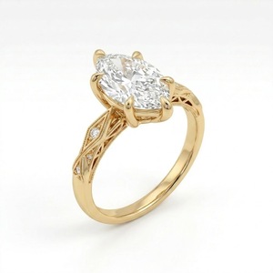 Anillo de Compromiso Vintage con Diamante Cultivado en Laboratorio de 3CT, Corte Marquesa, Anillo Solitario Grabado en Oro Sólido de 14K para Boda y Aniversario - Product Image 4