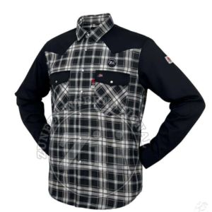 Chemises de travail pour hommes en flanelle noire et coton ignifuge, manches longues, pour soudage, vente en gros - Product Image 4
