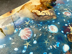 Table de salle à manger et table basse en résine époxy, design tropical bleu-vert rivière, en bois d'acacia sur mesure, style luxe Diwali, pour cuisine - Product Image 2