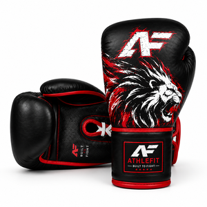 Guantes de Boxeo Athlefit de Cuero con Cordones, Diseño de León Negro y Rojo, Hechos para Pelear, Equipo de Entrenamiento para Adultos, Logotipo Personalizado - Product Image 2