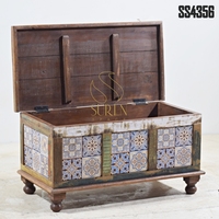 SUREN SPACE Coffre de rangement antique en bois massif, design indien unique, style ferme, pour la maison, les hôtels, l'entrée et le salon