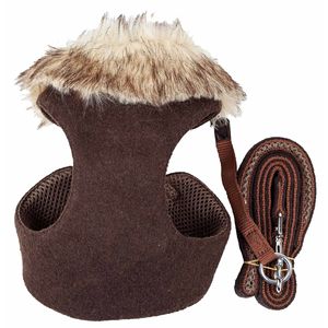 Imbracatura per cani regolabile 2-in-1 e guinzaglio con collo in pelliccia rimovibile lussuose imbracature per animali in maglia invertita - Product Image 4
