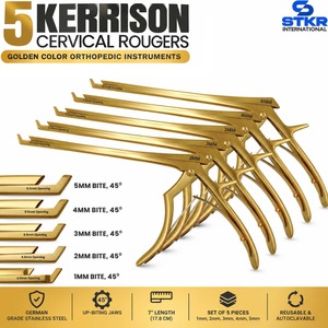 เครื่องมือศัลยกรรมกระดูกคอ Kerrison Cervical Rougers สีทอง ขนาด 1-5 มม. 7 นิ้ว ใช้ซ้ำได้ ฆ่าเชื้อได้ 5 ชิ้น ผลิตจากเหล็กกล้าไร้สนิมเยอรมัน - Product Image 1