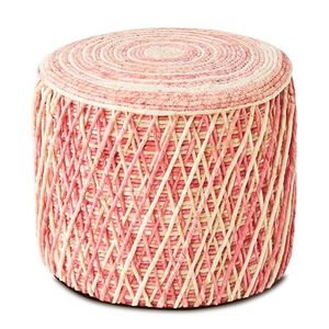 Pouf Ottomano Naturale Intrecciato, Sgabello Rustico Fatto a Mano con Seduta Imbottita Morbida, Poggiapiedi Boho per Soggiorno - Product Image 1