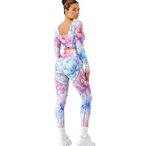 Pastel <b>Tie</b> <b>Dye</b> Long Sleeve Women Yoga <b>Sets</b> High Quality Nylon Spandex Anti-Bacterial Soft Touch Stretch Gymwear Women Yoga <b>Sets</b> - Product Image 2