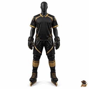 Tenue de hockey sur roulettes noire et or, maillot en mesh, short, chaussettes, vêtements de sport pour équipe adulte, design personnalisé, équipement de performance - Product Image 2
