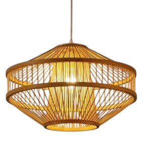 Lustre suspendu moderne en fibre naturelle tressée, abat-jour en bambou de designer exquis, luminaire de plafond pour la maison - Product Image 3