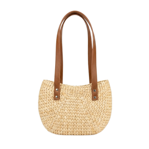 Sacs à main en paille tressée de créateur pour femme, collection été 2026, avec bandoulière en cuir - Product Image 1