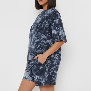 Conjunto de 2 Piezas para Mujer, de Alta Calidad, Hombros Caídos, 100% Algodón, Lavado Ácido, Encaje, Estilo Urbano, Ecológico, Transpirable - Product Image 3