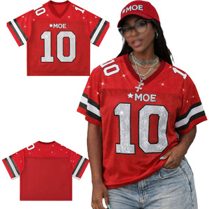 Premium Graphic American Football Jersey Unisex Bulk Cotton Rhinestone Shirt Custom Oversized Urban Apparel Supplier - Product Image 1