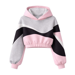 Sudadera con capucha corta para mujer, personalizada, rosa, de manga larga, informal, oversize, con bloques de color - Product Image 1