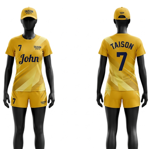 Tenue de handball pour femmes, 180 GSM, polyester interlock, jaune dégradé, ensemble de panneaux, logo personnalisé par sublimation et broderie - Product Image 1