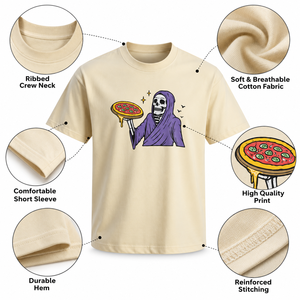 <b>Mens</b> O-Neck Short Sleeve Cotton T-Shirt With Grim <b>Reaper</b> Holding Pizza Cartoon Print Casual Regular Fit custom halloween t shirt - Product Image 5