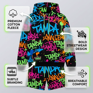 Ensemble 2 pièces personnalisé : sweat à capuche oversize et short en molleton – Survêtement en polaire |   Ensemble de survêtement à capuche deux pièces - Product Image 5