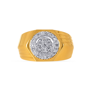 18K Yellow Gold <b>Men</b> Diamond <b>Ring</b> Premium <b>Men's</b> Yellow Gold Round Brilliant Diamond Halo Cluster <b>Ring</b> Classic Signet Style - Product Image 3