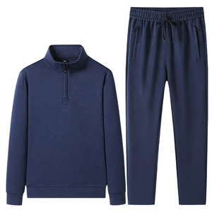 Sudadera de Forro Polar Verde Oliva para Hombre con Cierre de Media Cremallera y Pantalones Deportivos con Cintura Elástica Negra y Cordón Ajustable, Ropa Casual de Otoño - Product Image 3